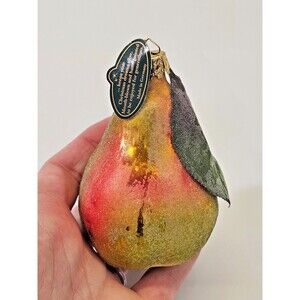 NEW VINTAGE Christborn Marshall Field's Blown Glass Sparkly‎ Pear Ornament Fruit